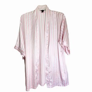 Victoria’s Secret Stripe Pink & White Silk Robe SZ M-L